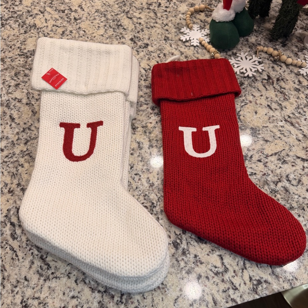 Wondershop White & Red Knit Christmas Stocking “U”